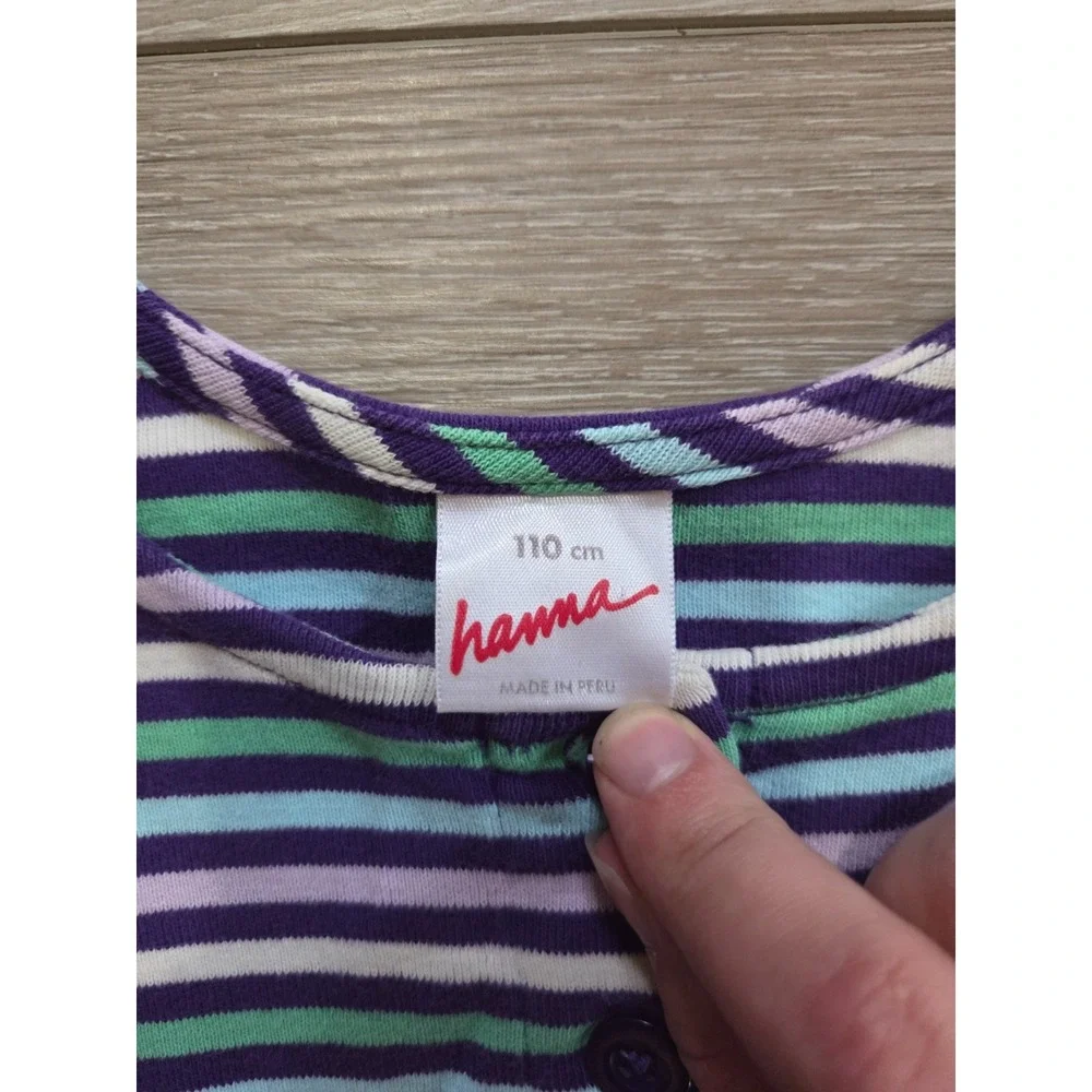 Hanna Andersson Purple Striped Dress Long Sleeve Buttons Girls 110 US 5 - read